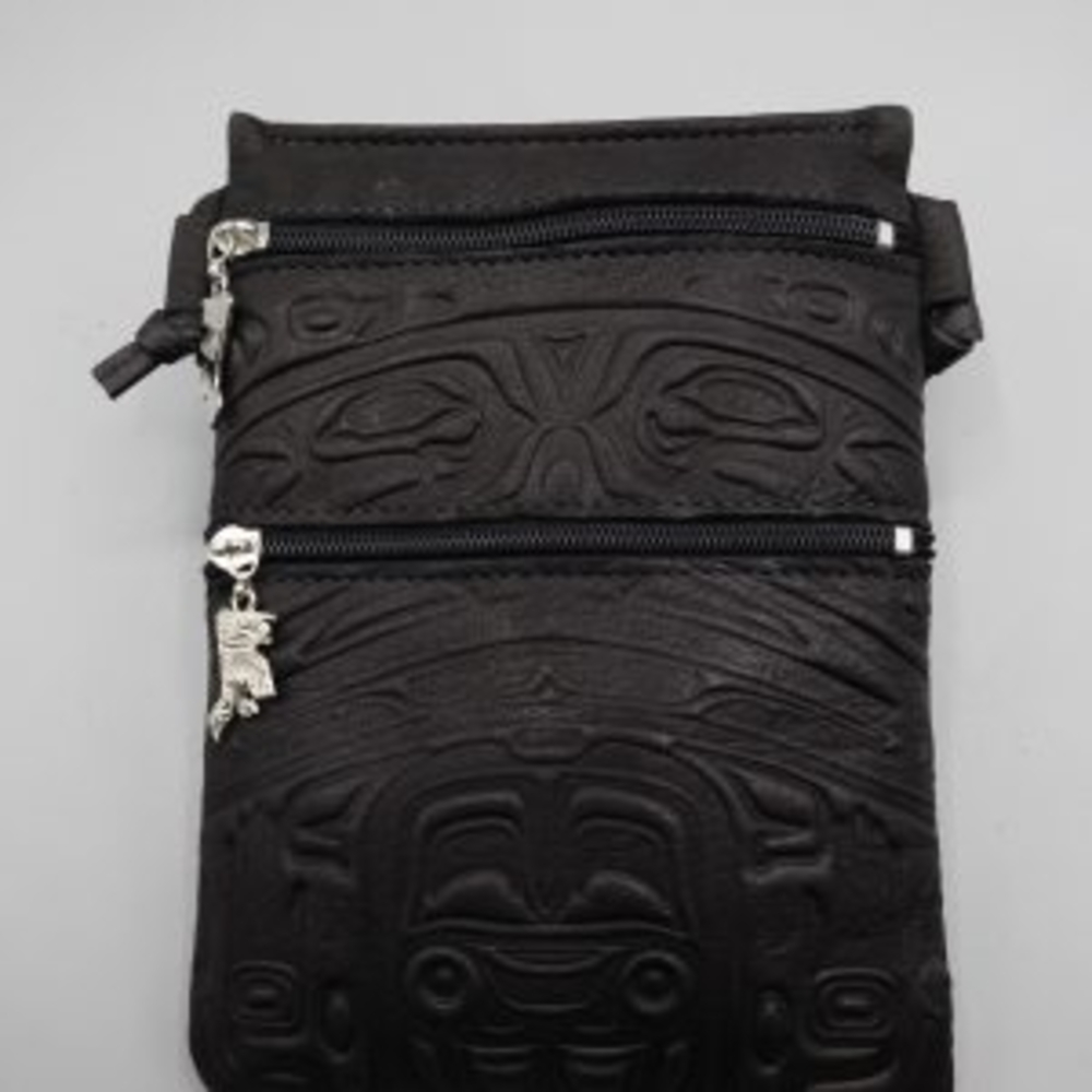 Black Leather Embossed Crossbody Bag - Sleek Everyday Carry - Picture 14 of 15